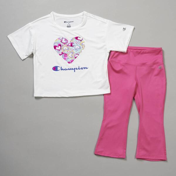 Girls &#40;4-6x&#41; Champion Heart Logo Tee & Flare Capri Leggings Set - image 