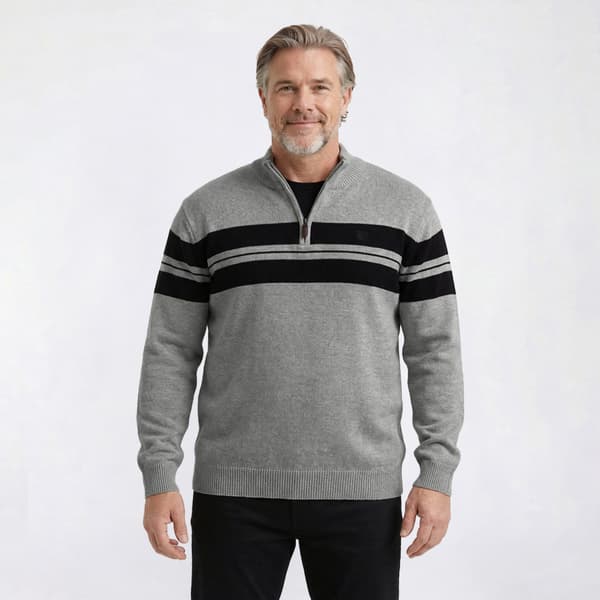 Mens Big & Tall Chaps 1/4 Zip Stripe Sweater - image 