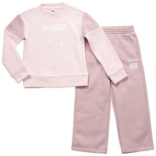 Girls (4-6x) Puma(R) Lace Logo Sweatshirt w/ Wide Leg Pants Set - image 