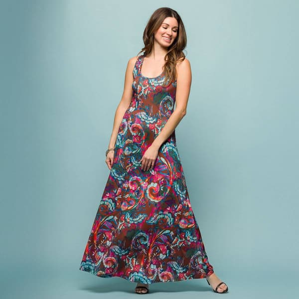 Womens 24/7 Comfort Apparel Pink & Brown Sleeveless Maxi Dress