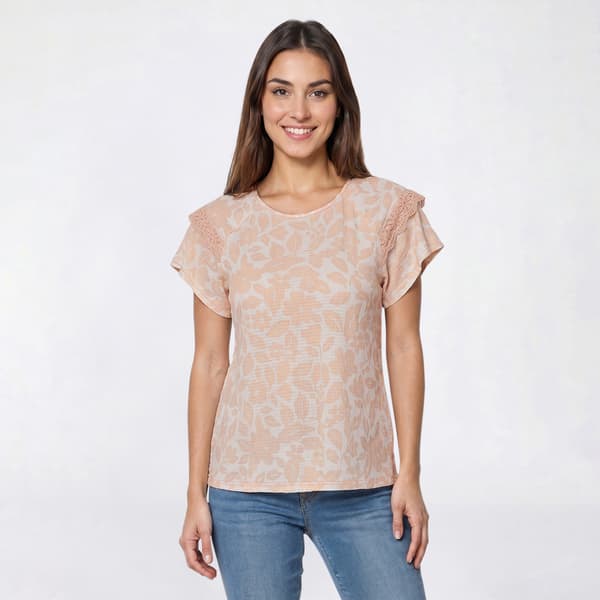 Womens Como Blu Flutter Sleeve Crew Neck Crochet Lace Blouse - image 