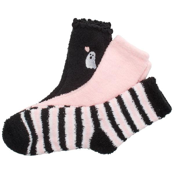 Girls 3pk. Fuzzy Halloween Ghost & Stripe Crew Socks - image 