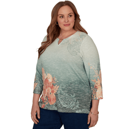 Plus Size Alfred Dunner Classics 3/4 Sleeve Pumpkin Patch Blouse