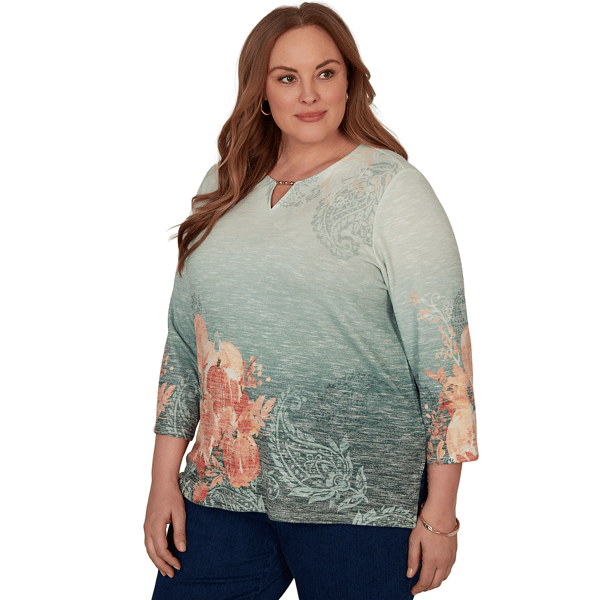 Plus Size Alfred Dunner Classics 3/4 Sleeve Pumpkin Patch Blouse