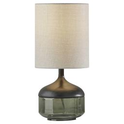 HomeRoots 16in. Dark Green Wood and Smoked Glass Table Lamp