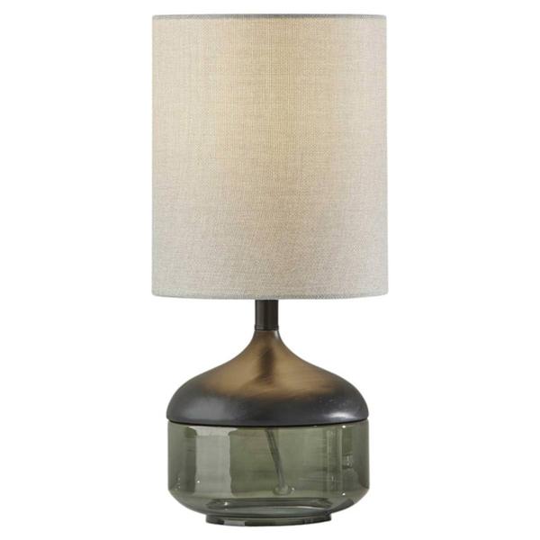 HomeRoots 16in. Dark Green Wood and Smoked Glass Table Lamp - image 