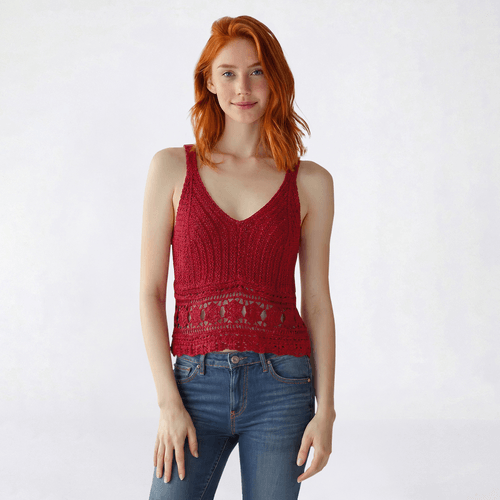 Juniors Jolie & Joy Solid Crochet V-Neck Sweater Tank Top - image 