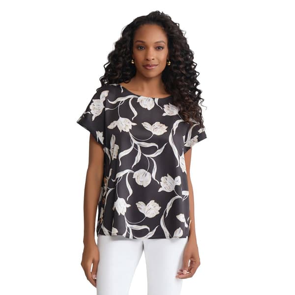 Womens Jones New York Short Sleeve Floral Side Button Blouse - image 