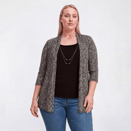 Plus Size Notations 3/4 Sleeve Animal Hacci 2Fer Blouse