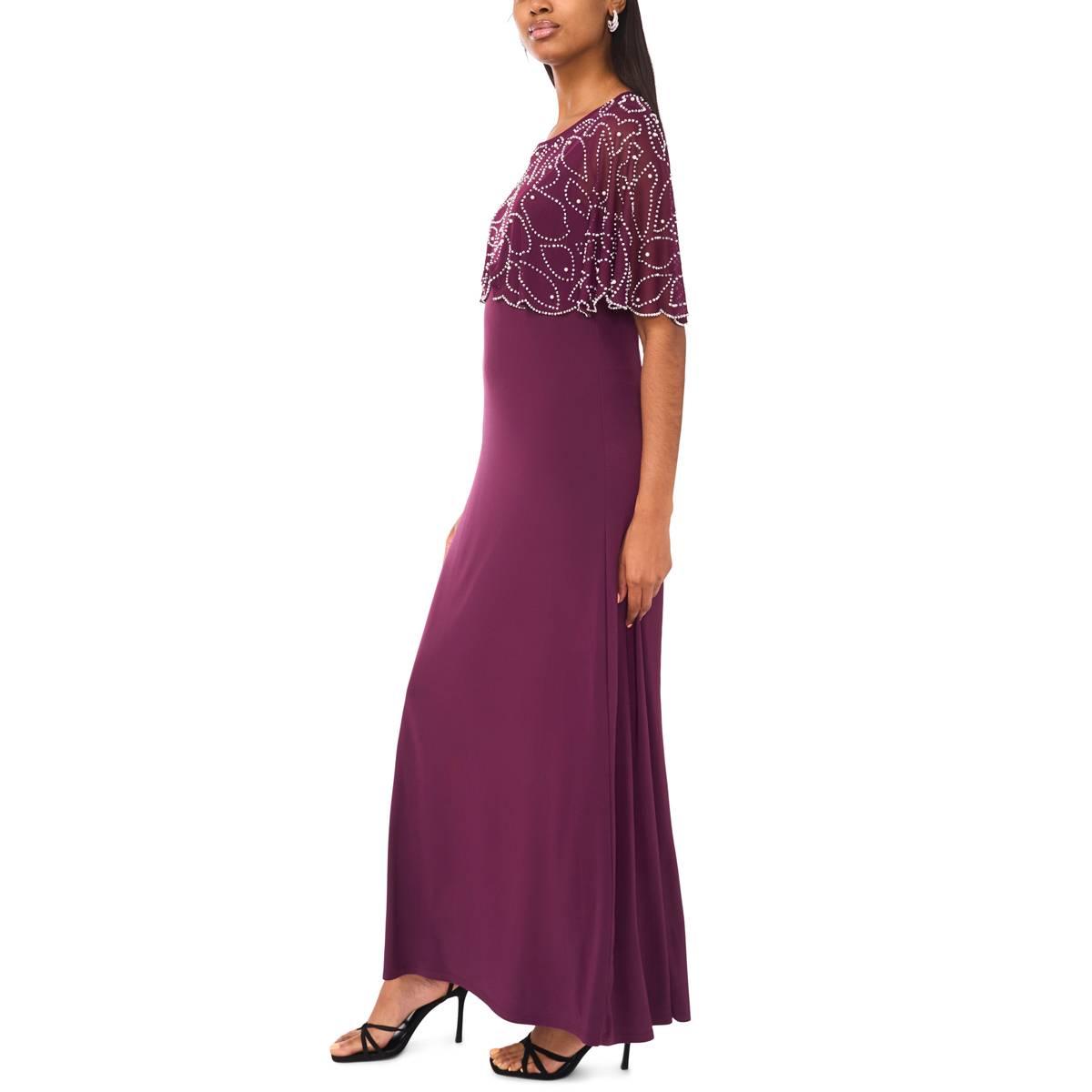 Petite MSK Asymmetric Beaded Capelet Evening Gown