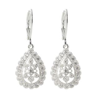 Silver Plate Vintage Cubic Zirconia Drop Earrings - image 