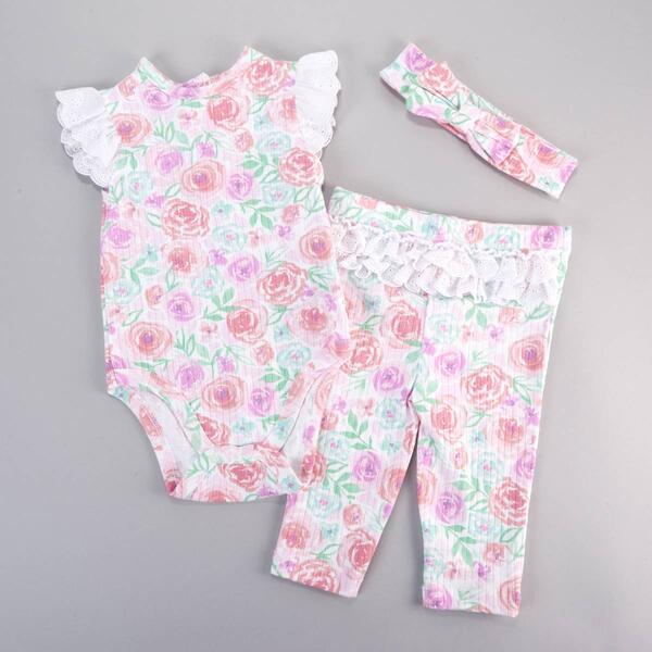 Baby Girl &#40;3-12M&#41; Little Me&#40;R&#41; Floral Bodysuit & Pants Ribbed Set - image 