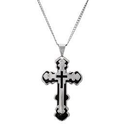 Mens Stainless Steel Two-Tone & Black Cross Pendant Neckalce