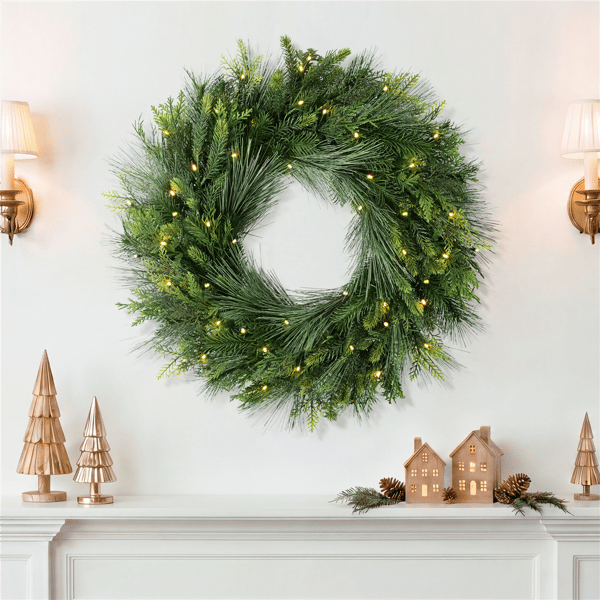 Puleo International 24in Pre-Lit Warm White LED Artificial Wreath