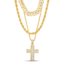 Mens Gentlemen''s Classics(tm) Gold Trio CZ Cross Necklace