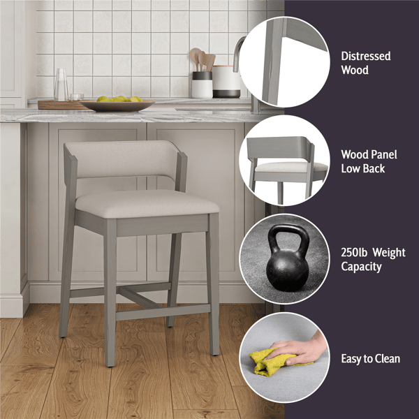 HH2 Home Dresden Grey Fabric Counter Height Stool