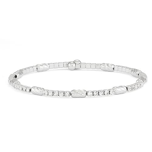 Rhodium Plated Bead Stations & Crystal Coil Bracelet