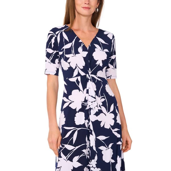 Womens MSK Short Sleeve V-Neck Floral Twist Front Midi Dress