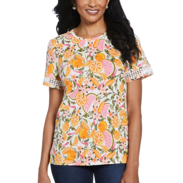 Womens Rafaella&#174; Fruit Dot Lace Trim Tee