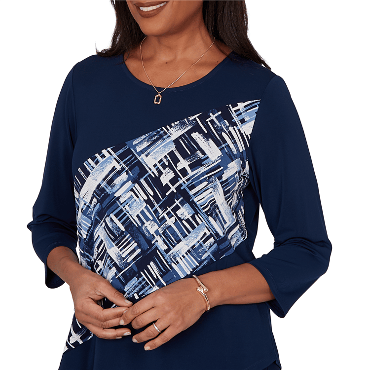 Womens Alfred Dunner Classics Diagonal Abstract Blouse