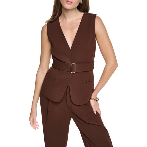 Womens Halston Sleeveless V Neck Vest With Belt - image 