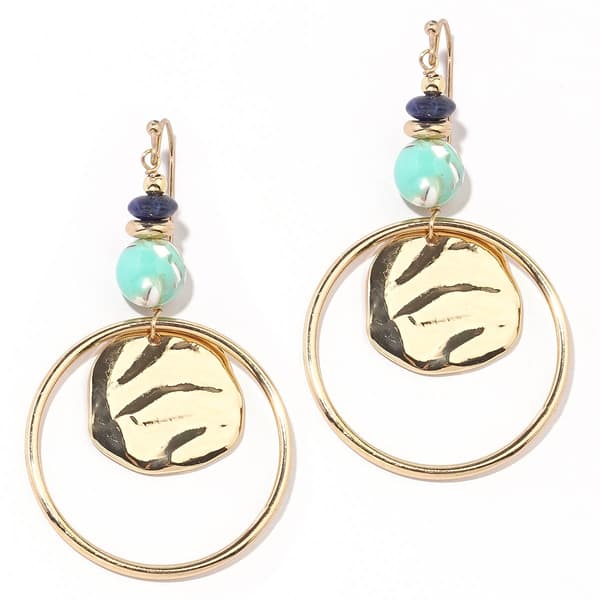 Ashley Cooper(tm) Hammered Disk Earrings w/ Green & Blue Beads - image 