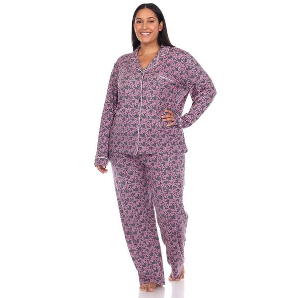 Plus Size White Mark Long Sleeve Heart Print Pajama Set
