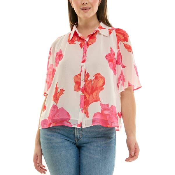 Womens Zac & Rachel Short Sleeve Floral Chiffon