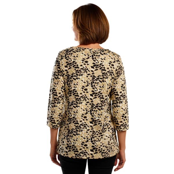 Womens Notations 3/4 Sleeve Abstract Grommet Keyhole Blouse