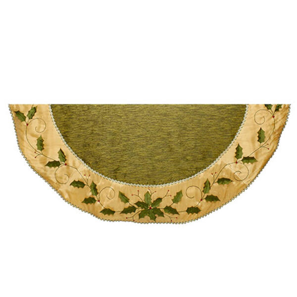 Kurt S. Adler 54in. Holly Leaves Embroidered Tree Skirt - image 