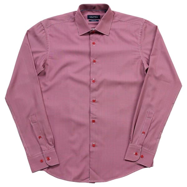 Mens Nautica Slim Fit Stretch Dress Shirt - Red/Navy Check - image 