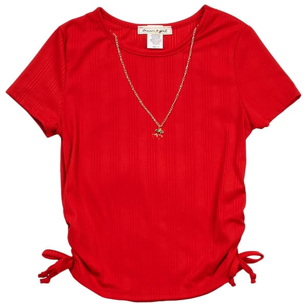 Girls (7-12) Dream Girl Side Cinch Tee w/ Heart Cherry Necklace - image 