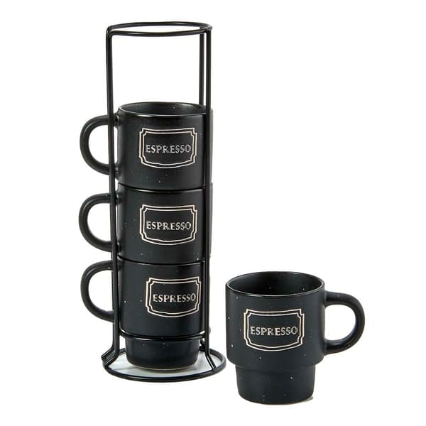 Azzure 4pc. Black Espresso Speckled Stacked Mugs - image 