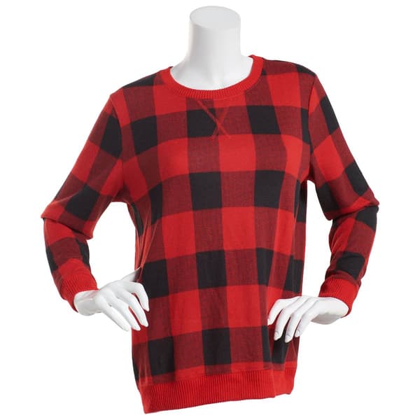 Womens Emily Daniels Long Sleeve Buffalo Check Crew Neck Top