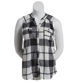 Plus Size New York Laundry Sleeveless Plaid Shirt - Black/Vanilla