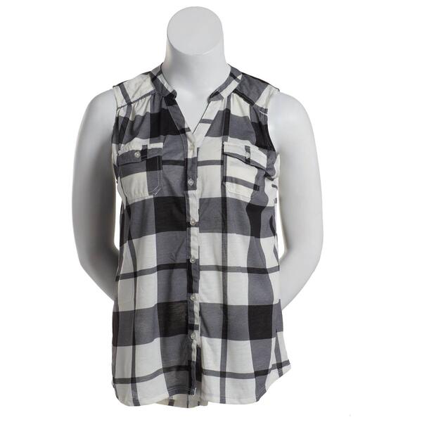 Plus Size New York Laundry Sleeveless Plaid Shirt - Black/Vanilla - image 