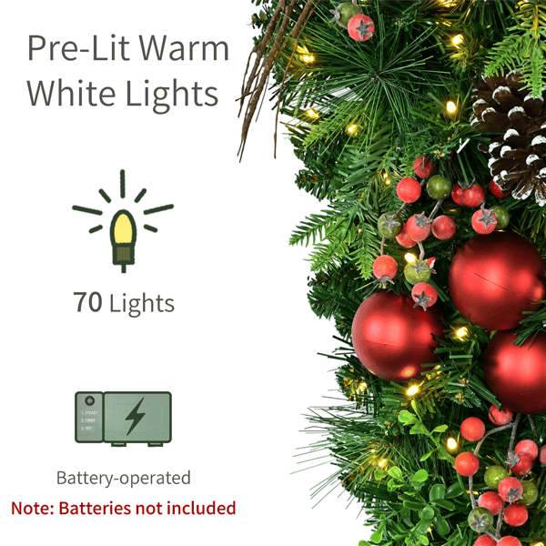 Puleo International LED Ornaments & Berries Adorned Teardrop Swag