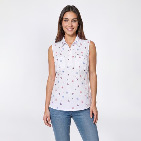 Petite Emily Daniels Firework & Flag Zip Front Blouse - image 