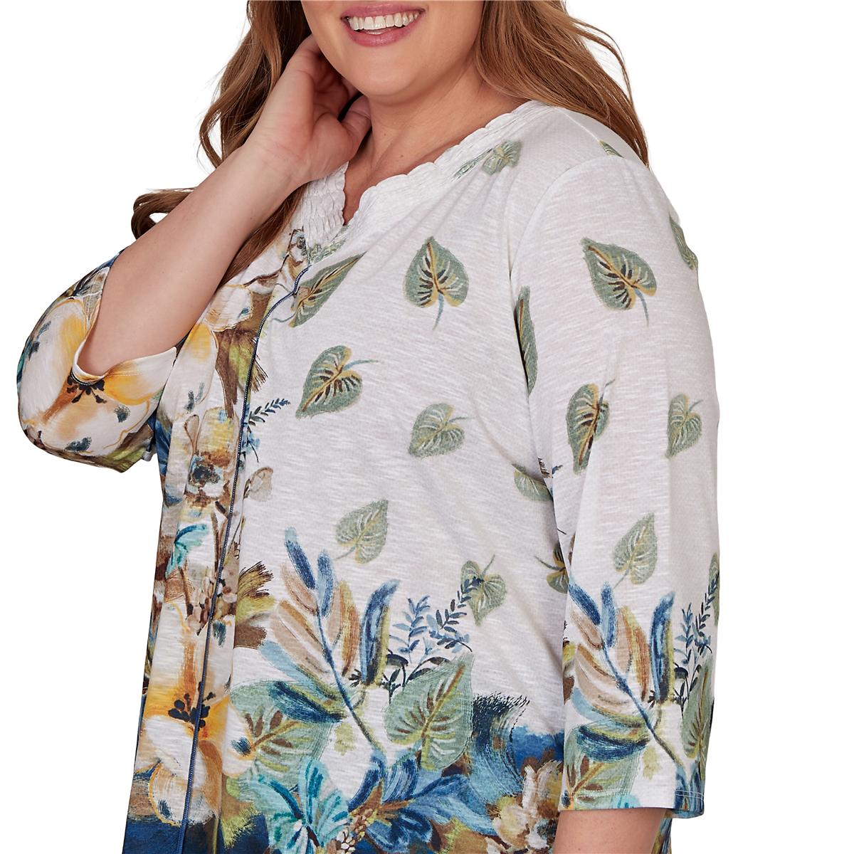 Plus Size Alfred Dunner Indigo Girls 3/4 Sleeve Floral Blouse
