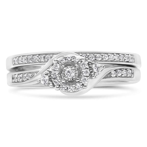 Haus of Brilliance Sterling Silver 1/4ct. Diamond Halo Bridal Set