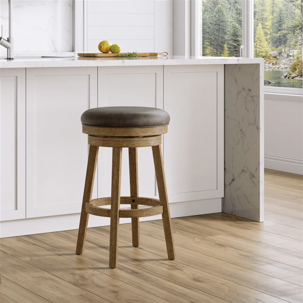HH2 Home Raine Wood Backless Adjustable Height Swivel Stool