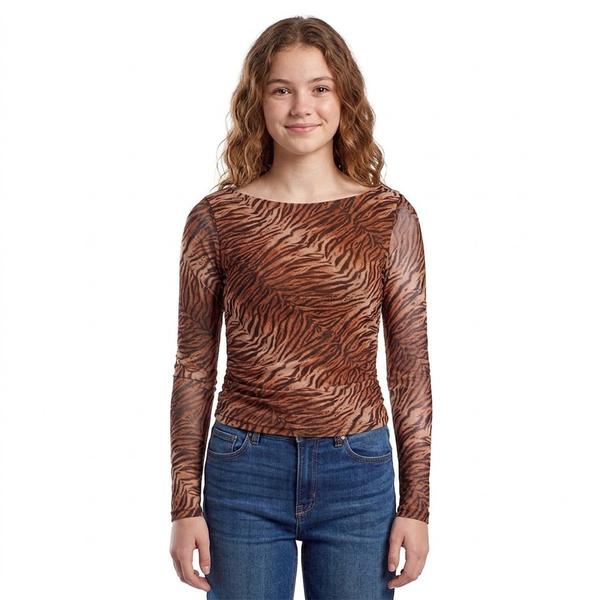 Juniors Madden Girl Long Sleeve Mesh Tiger Print Top - image 