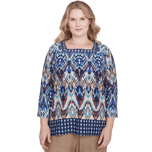 Plus Size Alfred Dunner Summer Solstice Ikat Diamond Blouse - image 