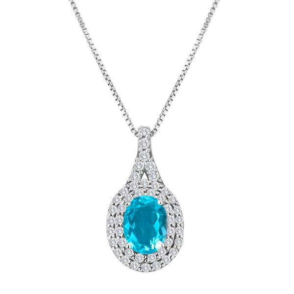 Gemstone Classics&#40;tm&#41; Sterling Silver Topaz & Sapphire Halo Necklace - image 