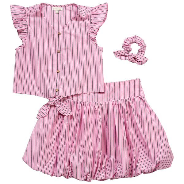 Girls (7-14) BTween(R)  Striped Flutter Sleeve Top & Bubble Skirt