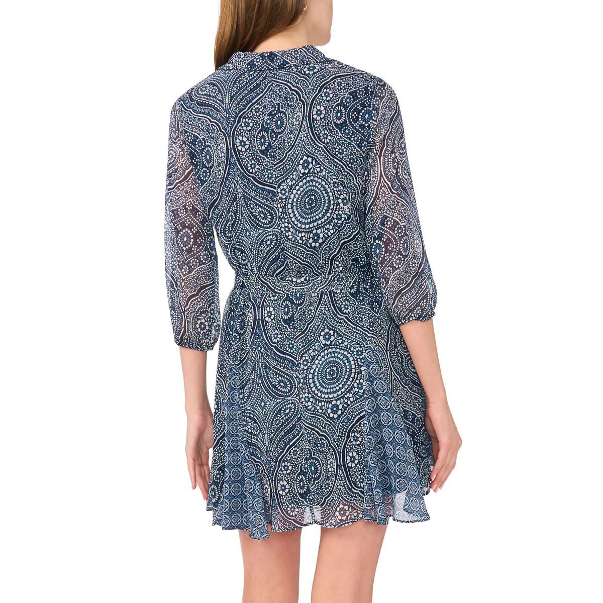 Womens MSK Long Sleeve Floral Medallion A-Line Dress