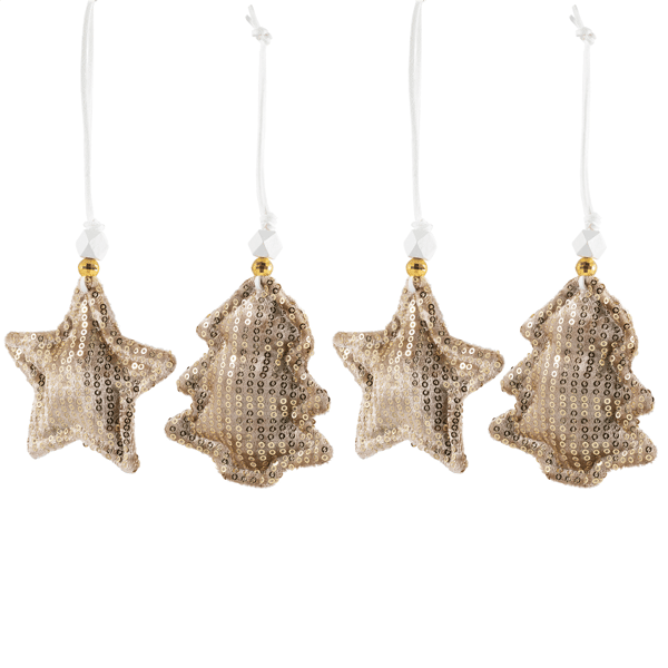 Northlight 4ct. Sequin Stars & Trees Plush Christmas Ornaments