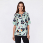 Womens Hope & Harlow Short Poet Sleeve Tie Neck Floral Blouse - image 1