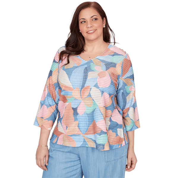 Plus Size Alfred Dunner Beachcomber Abstract Floral V Neck Tee