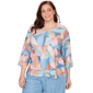 Plus Size Alfred Dunner Beachcomber Abstract Floral V Neck Tee - image 3
